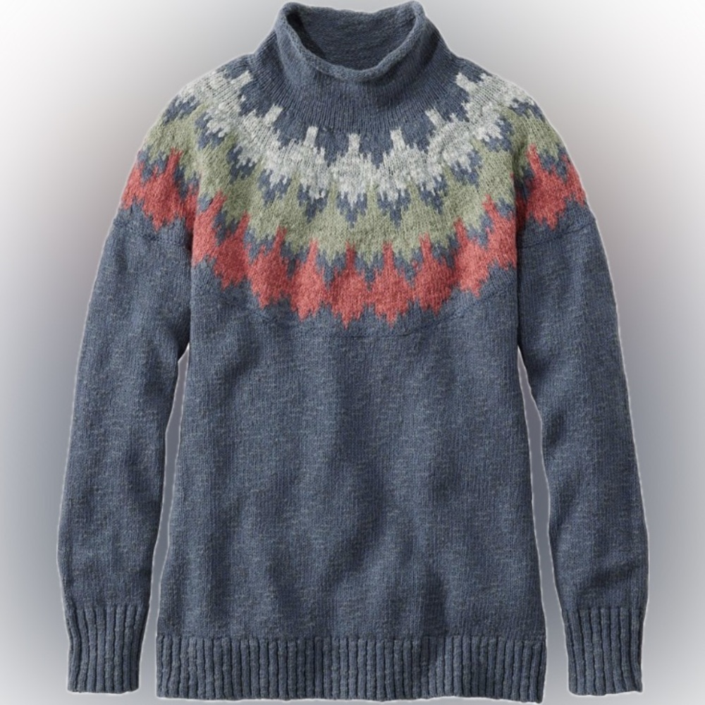 Classic Blue Fair Isle Turtleneck Sweater Women's L